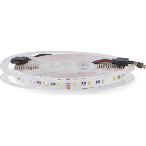 Ruban LED - 24 V CC SMD5050, 5 mètres, RVB + W, 60 LED/m, 960 lm/m, PCB blanc, usage intérieur, IP20