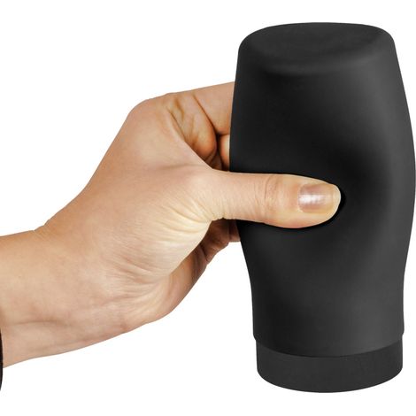 WENKO Spülmittelspender Easy Squeez-e Schwarz, aus auslaufsicherem Silikon, Schwarz, Silikon schwarz, Nylon schwarz