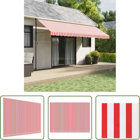 The Living Store Tissu de remplacement pour auvent rayures rouges et blanches - Toile De Store - Tissu D'ombrage - Auvent De Jardin - Parasol - Couverture Extérieure (1/5)