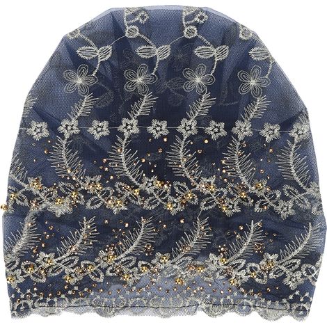 Turban Head Wraps Stylish Elegant Embroidered Feather Style European Retro Hat for WomenBlue (1/5)
