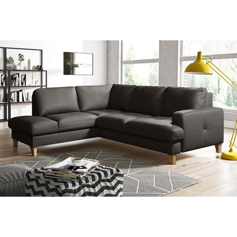 Canapé d'angle convertible en cuir italien de luxe 4/5 places avec coffre, FARELI, chocolat, angle gauche (1/5)