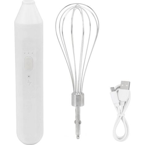 Batteur à Oeufs électrique, Batterie 1200 MAh, Batteur à Main sans Fil Rechargeable USB 3 Vitesses pour la Fabrication du café (Blanc) (1/5)