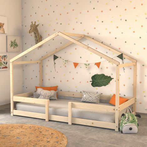 Le Quai Des Affaires – Lit cabane Indiana 90x190 – Structure en bois massif – Hauteur sommier 23,5 cm – Design scandinave – Sécurité renforcée avec barrières