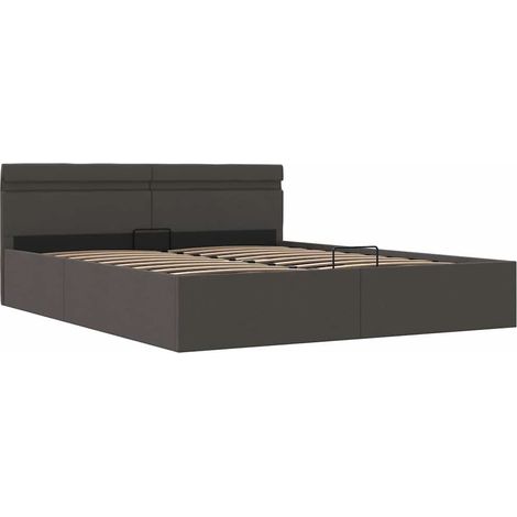 Cadre De Lit Moderne: Queen Size - Lit Double - à stockage avec LED Gris foncé Tissu 160x200 cm Chic-300344 (1/5)