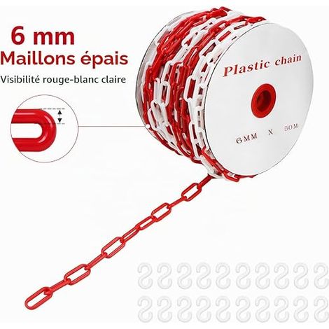Plastic Barrier Chain, 6 mm 50 m Red White Plastic Chain (1/4)
