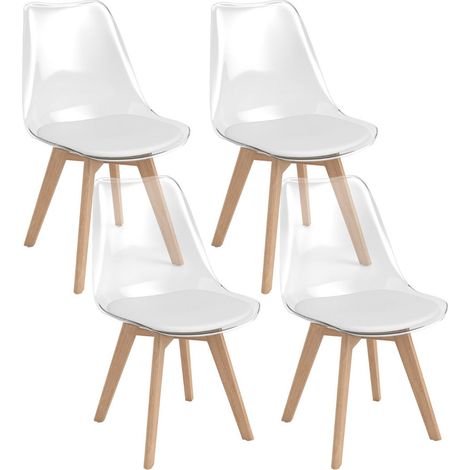 Set di 4 sedie da pranzo trasparenti 47 x 52 x 81 cm comode ed eleganti realizzate in legno di faggio bianco 200018868