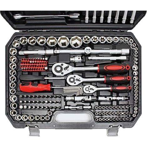 Coffret de douilles 1-4pouces, 3-8pouces, 1-2pouces Mallette multi-outils de 215 pièces Chrome Vanadium HobbyTech (1/2)