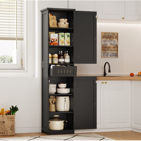 Mueble de cocina alto 170 x 40 x 30 cm, 2 puertas, 1 cajón, negro DESVIAE (1/5)