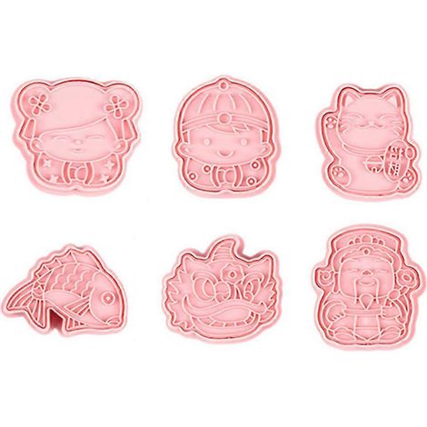 6-teiliges Set aus Kunststoff-Backformen für Neujahr, Küchen-Keksausstecher, Gebäckausstecher, 3D-Formen, Fondant-Kuchendekorationswerkzeugen