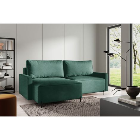 Ecksofa Schlafsofa Sofa BRAGA in Stoff Now or Never Grün Ottomane Links (1/5)