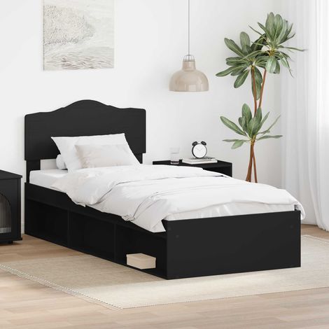 Cadre de lit Noir 90 x 200 cm Bois de pin massif vidaXL (1/5)