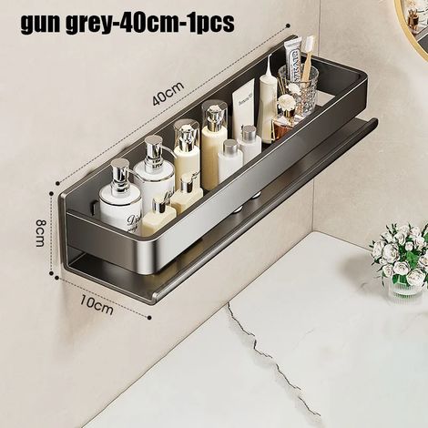(Gris anthracite - 40 cm - 1 pièce) Meuble de salle de bain Étagère de rangement multifonctionnelle pour douche, sans perçage, porte-shampoing, accessoires de rangement, étagères pour la maison (1/5)