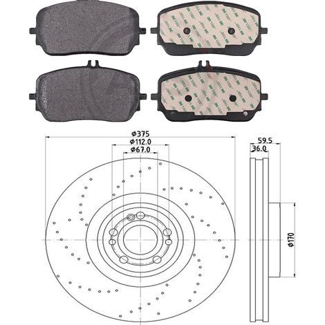 KIT FRENI ANTERIORI compatibile con MERCEDES-BENZ GLE COUPE' (C167) - DISCHI + PASTIGLIE OEM: P 50 149 / 20225 V , 20226 V /SOSTITUZIONE DIRETTA/BASSA POLVERE/SILENZIOSO