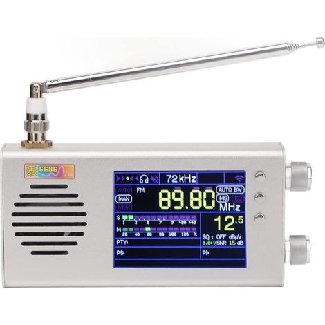 Receptor de radio de todas bandas, radio AM FM de onda corta y onda media, radio portátil LCD de banda completa de 3,2 pulgadas con carcasa de metal, altavoz, antena, batería (1/5)