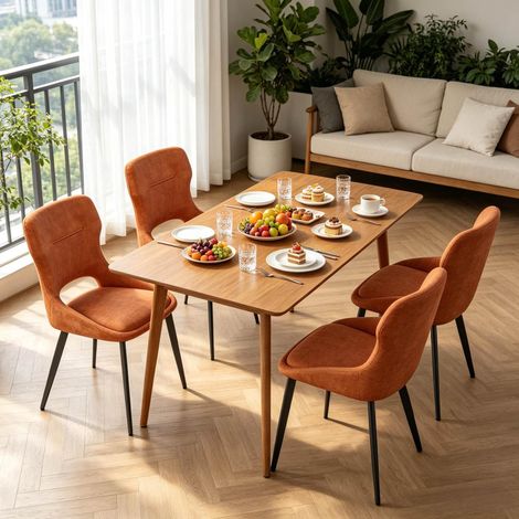 MEUBLIV Lote de 4 sillas de comedor naranjas de chenilla con reposabrazos 48x45x86 cm (1/5)