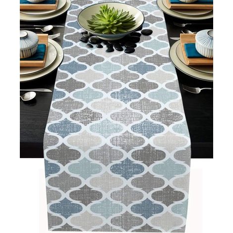 Bufandas de algodón y lino de 182 cm (72 pulgadas) de largo con estampado geométrico de trébol de cuatro hojas para tocador，color azul grisáceo (1/5)