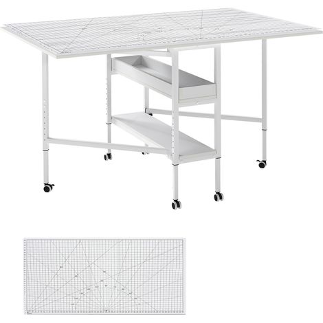 Levede Sewing Table Foldable Craft With Grid Adjustable Height Storage Black (1/5)