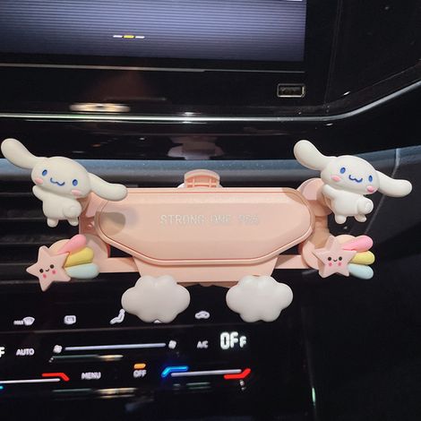 Support Téléphone Voiture Universel Multifonction Mignon Anti-Secousse 6 Points Fixation Aérateur pour Smartphone Rose (Cinnamoroll) (1/3)