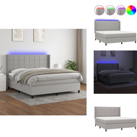 Sommier à lattes de lit matelas LED Gris clair 160x200 cm Tissu - Sommier Tapissier - Lit Plateforme - Lit Avec Rangement - Matelas À Ressorts Ensachés - Éclairage LED (1/5)
