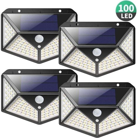 Set mit 4 Solar-Außenleuchten, 100 LEDs, 2200 mA, Bewegungsmelder, leistungsstarke kabellose Solarstrahler mit 3 Beleuchtungsmodi für Garten und Hof - (1/4)