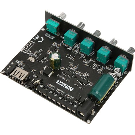 Carte Amplificateur Bluetooth 2.1 Canaux 100W avec Module Subwoofer Sans Fil et Contrôles Grave/Aigu 12‑24V