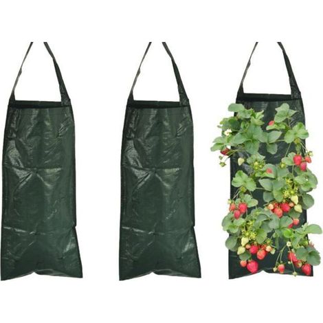 3-Piece Plant Bags, 10-Hole Breathable Strawberry Grow Bags, Dark Green Vertical Hanging Planters