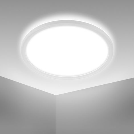 Plafonnier LED ultrafin salle de bain 420mm rond 22W 2900lm 4000K lumière blanche neutre fond lumineux blanc lampe plafond IP44 salle de bain cuisine (1/5)