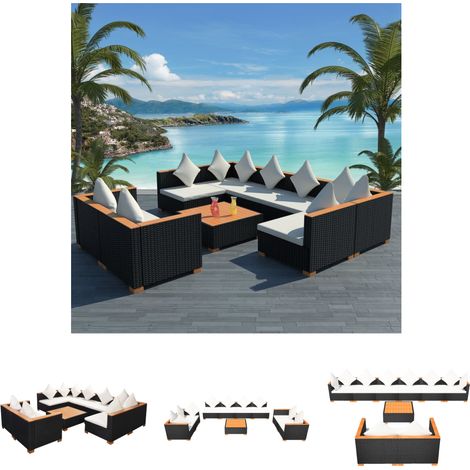 Terrassenmöbel - vidaXL 9-tlg. Garten-Lounge-Set mit Auflagen Poly Rattan Schwarz - Außenmöbel (1/5)