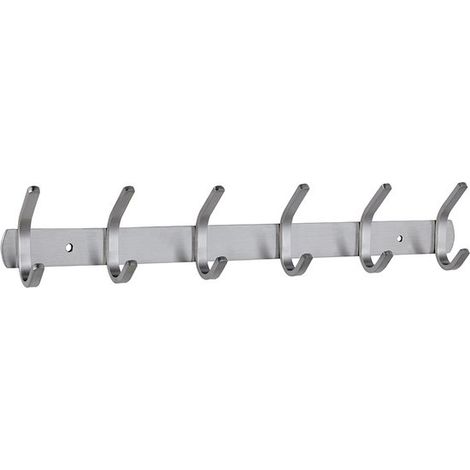 Patères de garde-robe - 6 crochets en acier inoxydable - Rail à crochets - Patères murales - Pour chambre, salle de bain, cuisine - Argent- Patères - 40,5 cm (1/5)