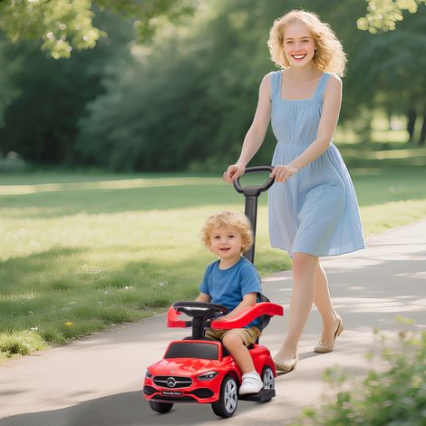 Porteur enfants sous licence, porteur voiture à pousser avec poignée amovible, rouge, 91 x 40 x 83 centimètres