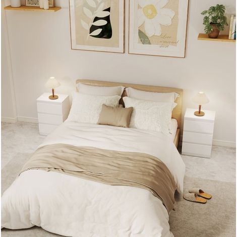 Nachttisch 2er Set mit 3 Schubladen MDF Weiß OKMYHOME (1/5)