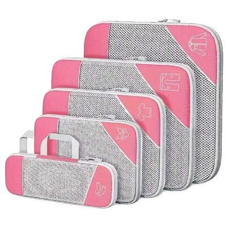 Organizer portaoggetti, set da viaggio composto da 5 cubi, design comprimibile, 5 pezzi, rosso (1/2)