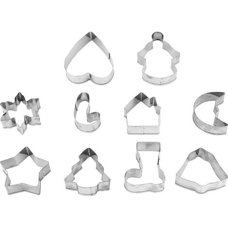 10-teiliges Set Weihnachtsplätzchenausstecher aus Edelstahl, DIY-Backwerkzeug-5.2X4.6cm (1/3)