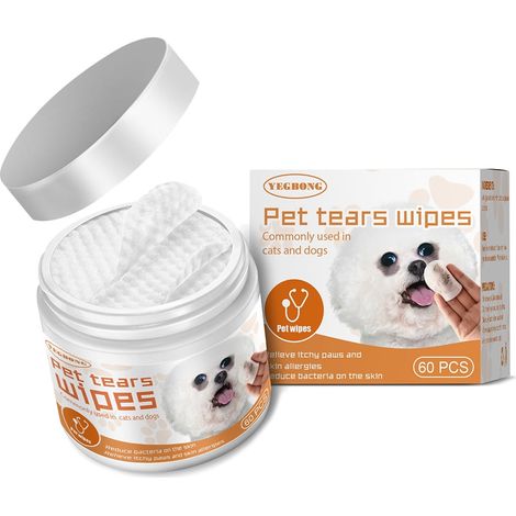 Wipes Pour Yeux - Tissus Non Tissés Doux Pour Chiens Et Chats - Nettoyage Des Sécrétions Oculaires Et Des Plis Faciaux - 60 Pièces (1/5)