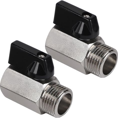(2 x Robinets) à Tournant Sphérique Mini 1/2" Mâle x 1/2" Femelle, Vanne à Boisseau Sphérique en Laiton Nickelé (1/4)