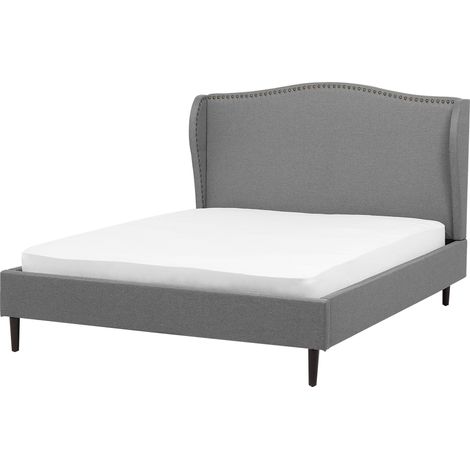 Cama doble tapizada gris 140 x 200 cm con somier y cabecero estilo glamour Colmar (1/5)