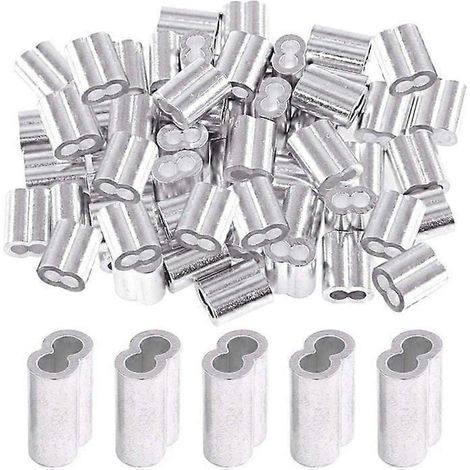 QDiShi Manchon de sertissage en aluminium 1/8" (3 mm) pour câble métallique 1/8", embout de câble (100 pièces) (1/5)