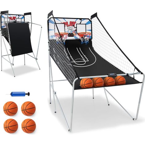 Gioco arcade da basket pieghevole a doppio canestro 207 x 108 x 205 cm 8 modalità di gioco atmosfera competitiva metallo nero 200012964
