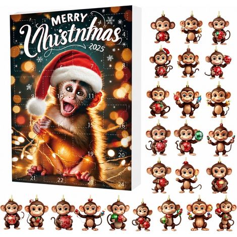 Calendrier de l'Avent en acrylique, motif singe, 2D, 2025, style E (1/5)