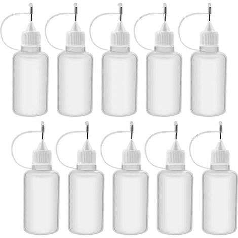 Lot de 10 flacons compte-gouttes rechargeables de 30 ml en plastique souple avec bouchon à aiguille pour colle DIY