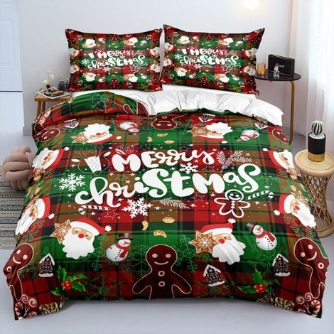 Weihnachts-Bettwäsche-Set 155x220 cm mit 2 Kissenbezügen 80x80 cm, Mikrofaser, Reißverschluss