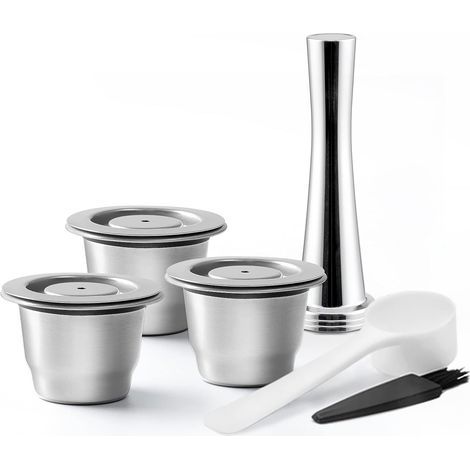 Set mit 3 wiederverwendbaren Kaffeefiltern, Edelstahl-Kaffeepads, kompatibel mit Nespresso-Maschinen, mit Kaffeepresse (1/5)