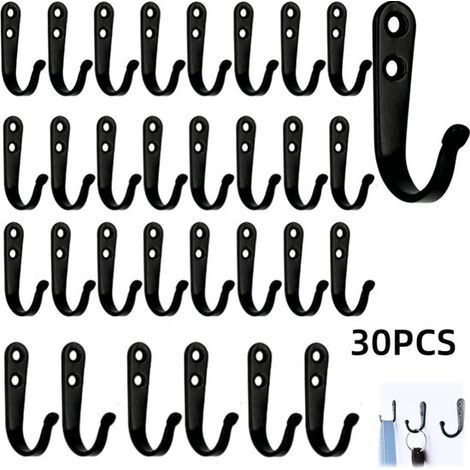30-pack - Hooks - Coat hooks - Wall hooks - Storage rack - Metal hooks - Suitable for kitchens, bathrooms, bedrooms, wardrobes, and walls - Black - 34.5 cm (1/4)