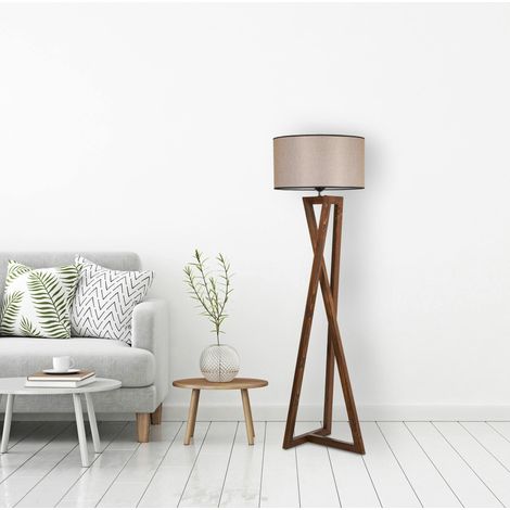 Lampadaire trépied croisé abat-jour beige 150 cm KILIS (1/4)