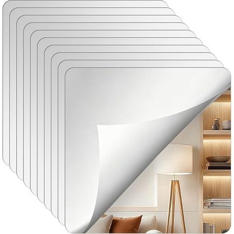 Lot de 10 miroirs auto-adhésifs pour miroir à coller - 20 x 20 cm - Décoration murale autocollante en acrylique - Pour armoires, murs et salles de bains (1/5)