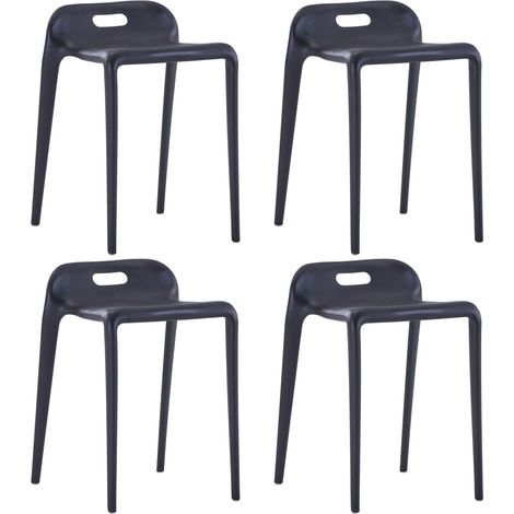 Tabourets empilables, lot de 4, en plastique noir