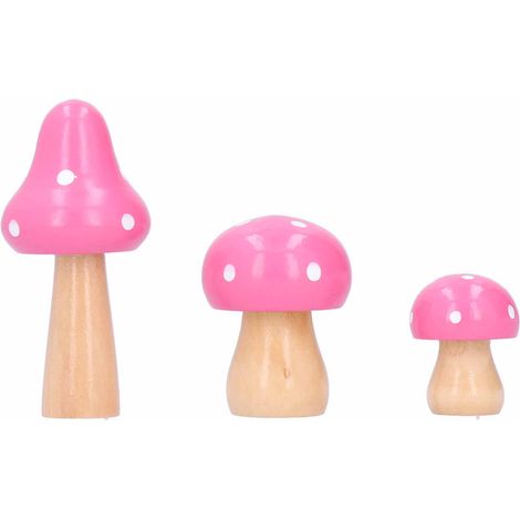 3 Pièces Décorations de Bureau Champignons Mignons en Bois pour Maison et Bureau - Rose (1/5)