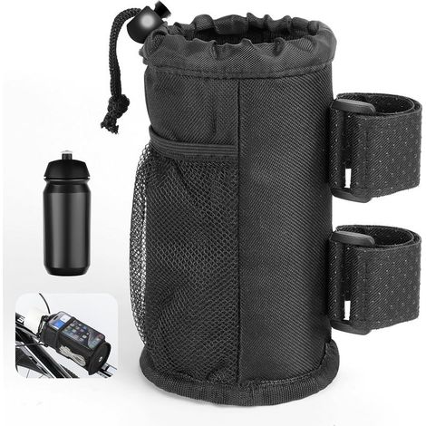 Bicycle water bottle holder, screwless water bottle holder made of Oxford fabric, bottle holder with mesh pocket and drawstring closure, for buggies, wheelchairs, children's bicycles and strollers (1/5)