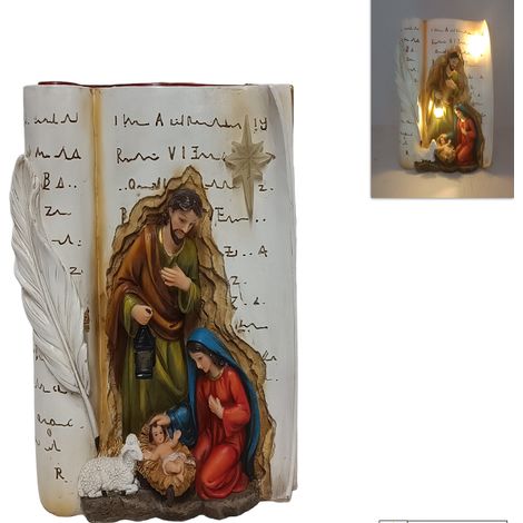 Natività Completa Sacra Famiglia nel Libro 20cm con Luce Decorazione Natale Stella e lanterna Luminosa Scultura Presepe idea Regalo Decorazione Natalizia Atmosfera Magica (1/5)
