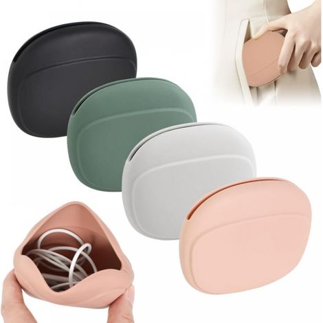 Ensemble de 4 pièces Mini sac, étui en silicone pour écouteurs, petite boîte de rangement, étui de protection pour écouteurs, mini boîte à clés